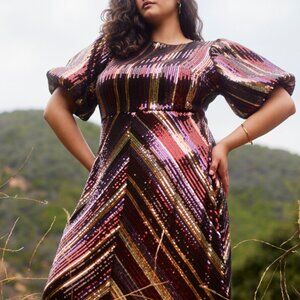eloquii sequin dress with puffed sleeves